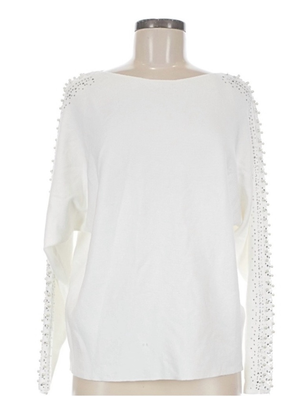 Milano White Ivory Eggshell Pearl-Embellished Sweater NWT Size M